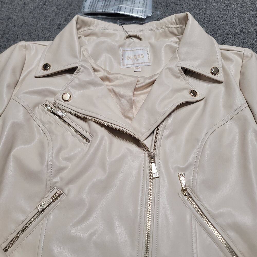 Guess Jacket Womens Extra Large Pearl Oyster Venom Cropped Moto Faux Leather